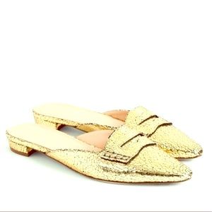 J. Crew Gold Crackle Loafer Mules
